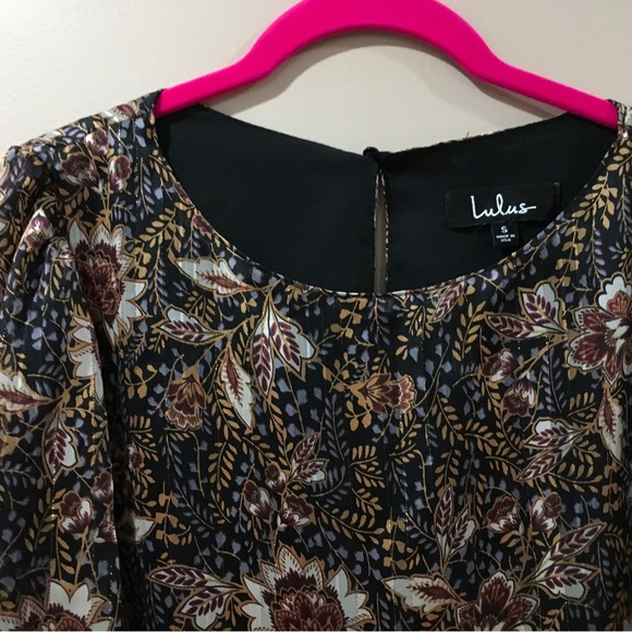 Lulus Womens S Mini Dress Shift Lovely Black Floral Printed Long Sleeve Chiffon - Picture 8 of 8